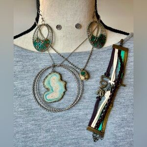 Jewelry bundle (GUC)  7 piece blue/green/brown silver tone - jewelry